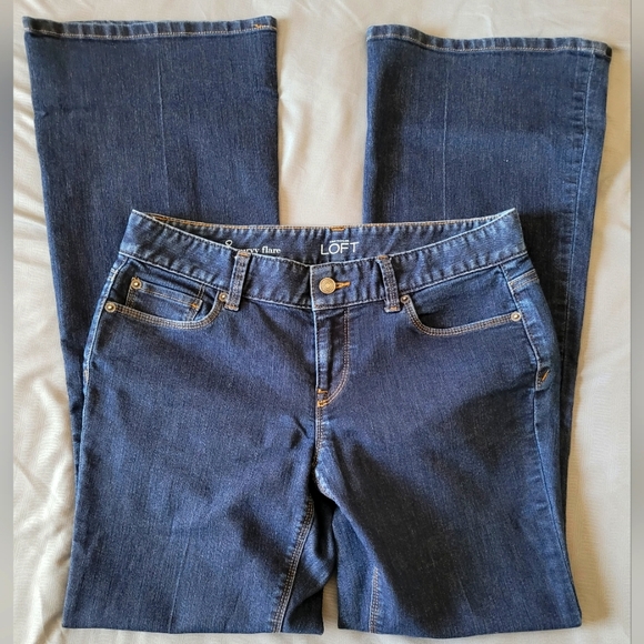 Loft Curvy Flare Jeans - Sz 8, Dark Blue - Picture 3 of 10